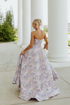 Pearls Beading Ball Gown Lavender Jacquard Satin Long Prom Dress JP070832