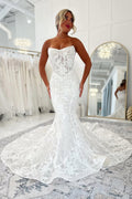 Lace Mermaid Strapless Wedding Dresses with Appliques JP070934