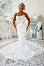 Lace Mermaid Strapless Wedding Dresses with Appliques JP070934