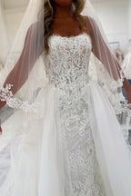 Lace Mermaid Strapless Long Wedding Dresses with Appliques JP070931