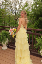 A Line Sweetheart Daffodil Chiffon Prom Dress with Lace JP070842