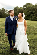 A Line Square Neck Satin Long Wedding Dresses JP070916
