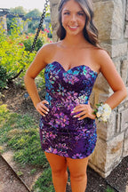 Bodycon Sweetheart Purple Sequins Lace Short Homecoming Dress JP082707