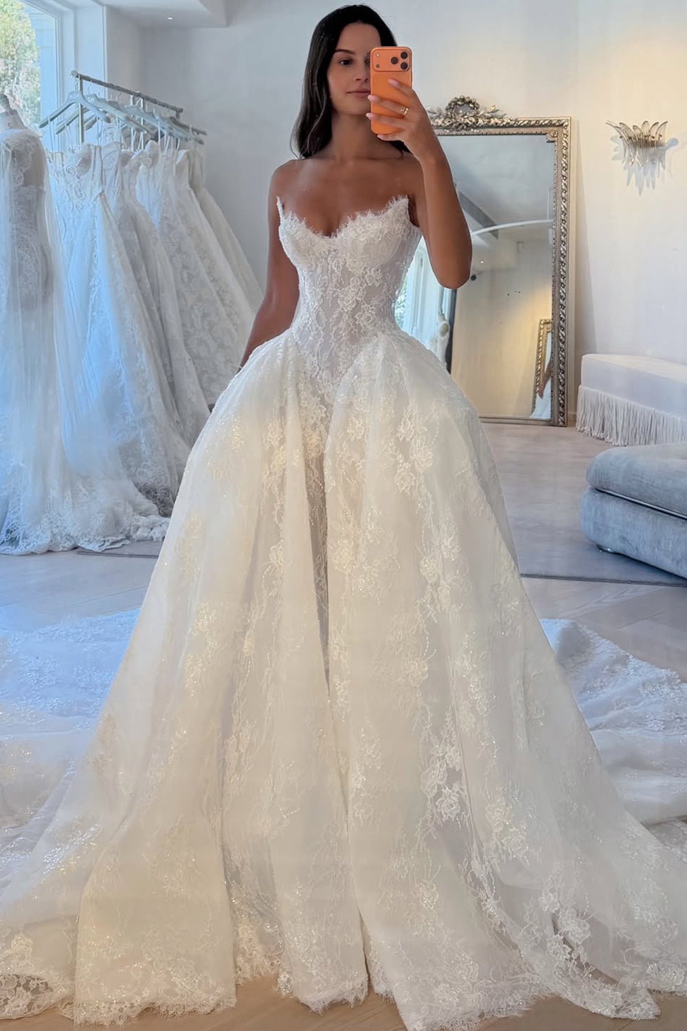 Ball Gown V Neck Lace Tulle Wedding Dresses JP070907