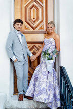 Mermaid Sweetheart Lavender Jacquard Satin Prom Dress JP070856