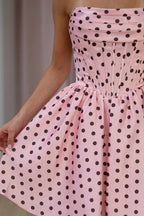 A Line Strapless Floral Satin Black Dot Short Homecoming Dress JP072503