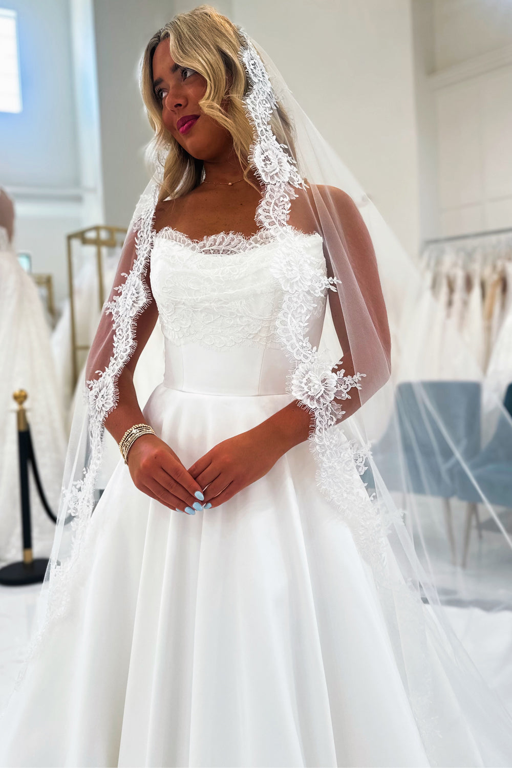A Line Scoop Neck Satin Long Wedding Dresses with Lace JP072207