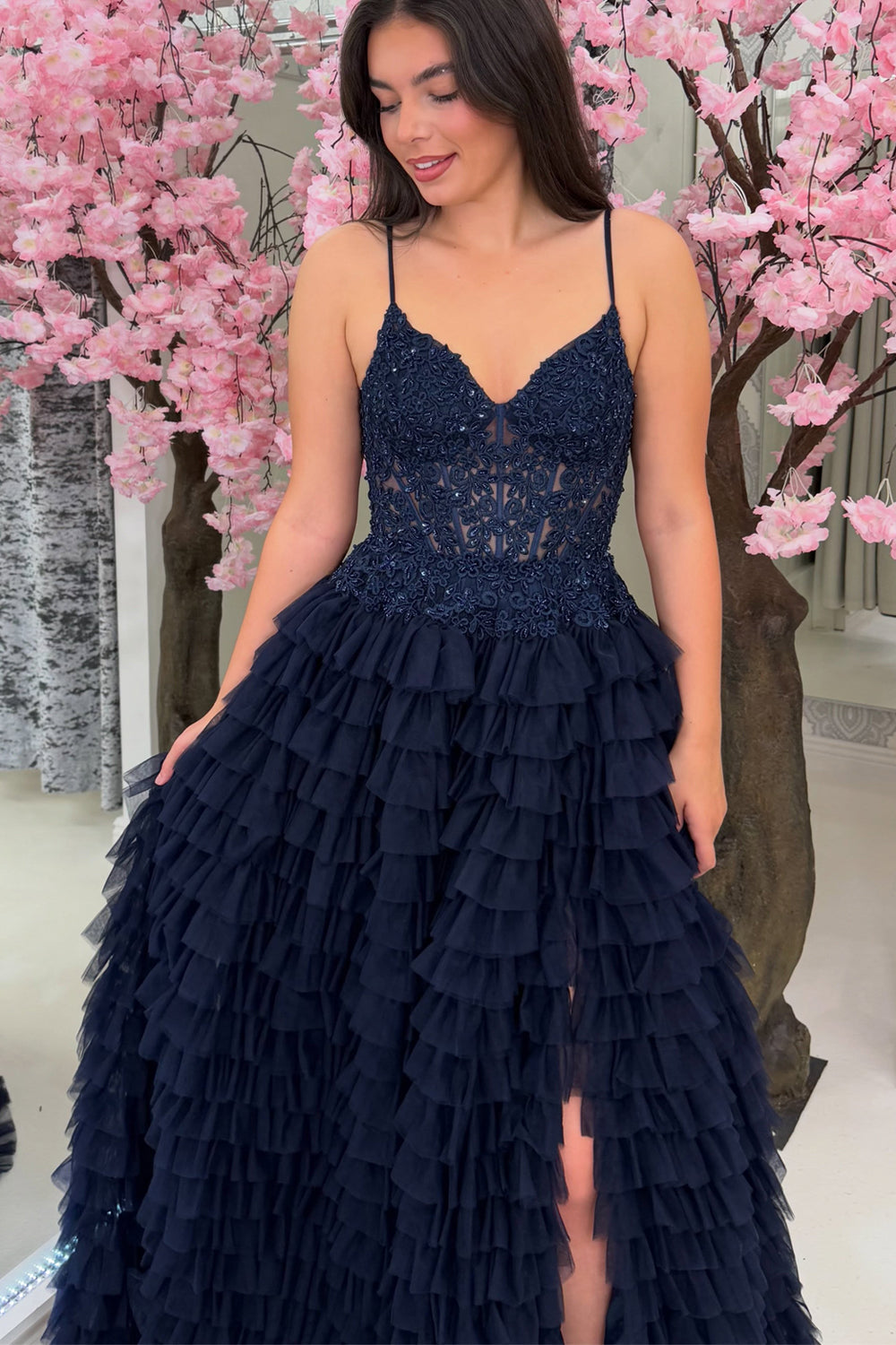 A Line Sweetheart Tiered Tulle Long Prom Dress JP070704