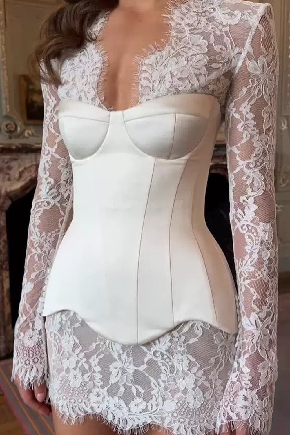 Tight V Neck Long Sleeves Wedding Dresses JP070906