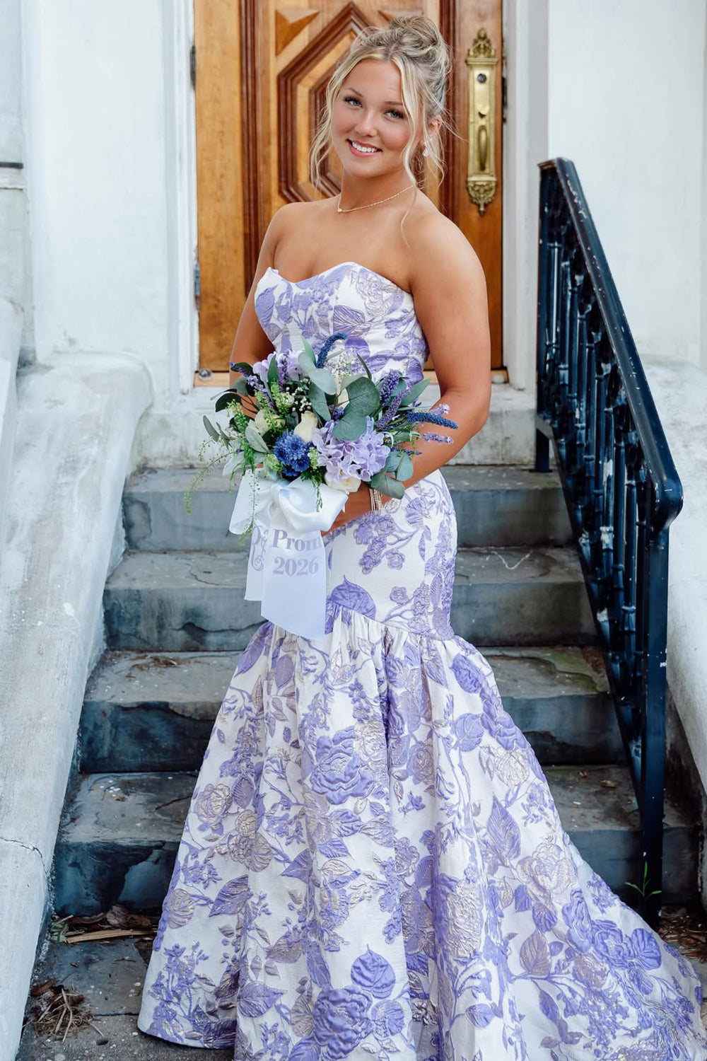 Mermaid Sweetheart Lavender Jacquard Satin Prom Dress JP070856