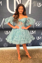 A Line Sweetheart Floral Tulle Tiered Short Homecoming Dresses JP071703