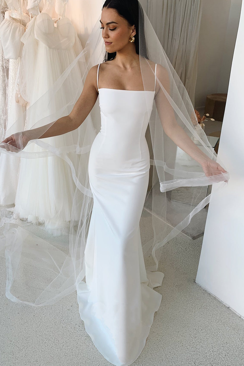 Elegant Mermaid Spaghetti Straps Stretch Satin Wedding Dresses JP072215