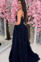 A Line Sweetheart Tiered Tulle Long Prom Dress JP070704