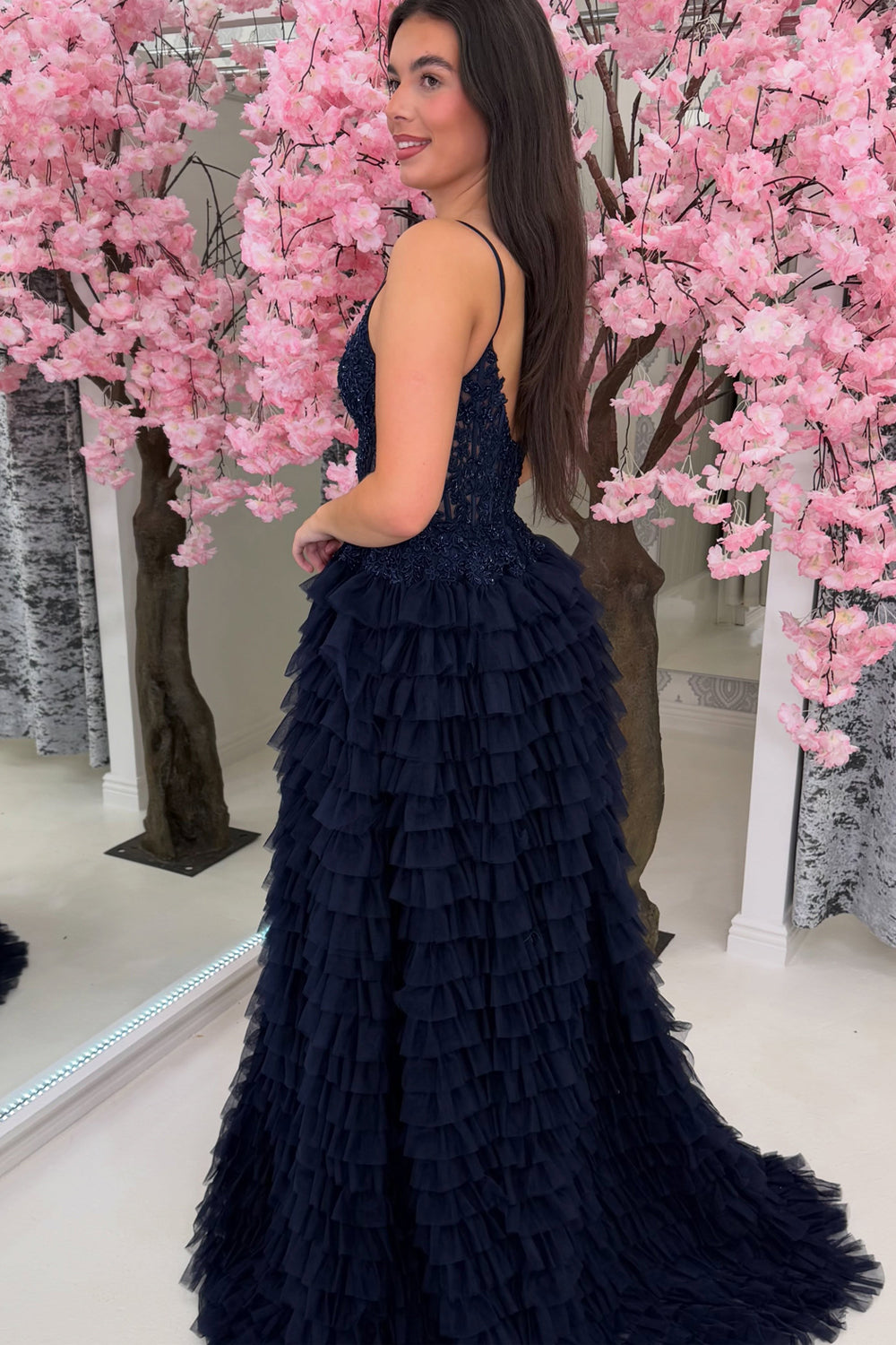 A Line Sweetheart Tiered Tulle Long Prom Dress JP070704