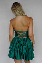 A Line Sweetheart Hot Fix Green Satin Tiered Homecoming Dresses JP072509