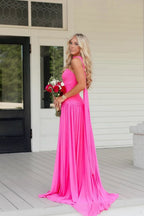 A Line Sweetheart Keyhole Pink Chiffon Prom Dress JP070845