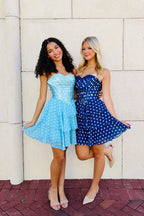 A Line Sweetheart White Dot Chiffon Short Homecoming Dresses JP070606