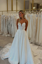 A Line Sweetheart Satin Wedding Dresses with Appliques JP26070893