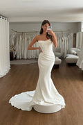 Mermaid Strapless Satin Long Wedding Dresses JP070926