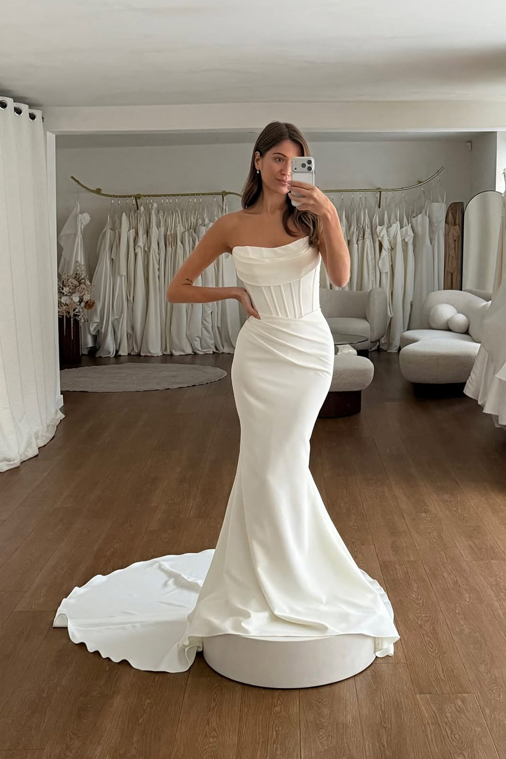 Mermaid Strapless Satin Long Wedding Dresses JP070926