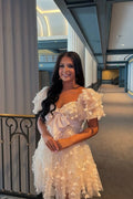 A Line Sweetheart White Lace Short Homecoming Dresses JP070623