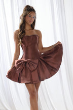 Taffat Satin Strapless Short Homecoming Dresses with Bow JP062212
