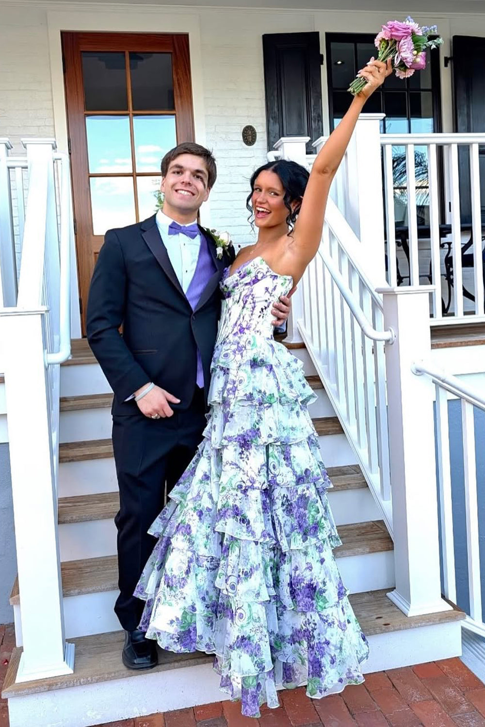 A Line Sweetheart Floral Chiffon Prom Dress with Slit JP070835