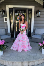 Mermaid Strapless White Pink Floral Prom Dress JP070865