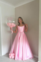 A Line Scoop Neck Pink Satin Prom Dress JP070815