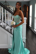 Sparkly Mermaid Mint Satin Long Prom Dress JP070821