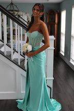 Sparkly Mermaid Mint Satin Long Prom Dress JP070821