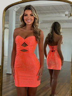 Sparkling Strapless Pink Backless Fitted Homecoming Dress with Keyholes JP25092502