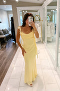Sheath Mermaid Straps Yellow Chiffon Long Evening Party Dress JP070823
