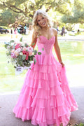 Unique A Line Sweetheart Pink ChiffonLong Prom Dresses JP070851