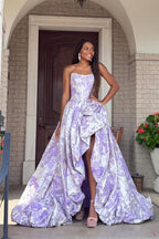 Stunning A Line Scoop Neck Jacquard Satin Prom Dress JP070812