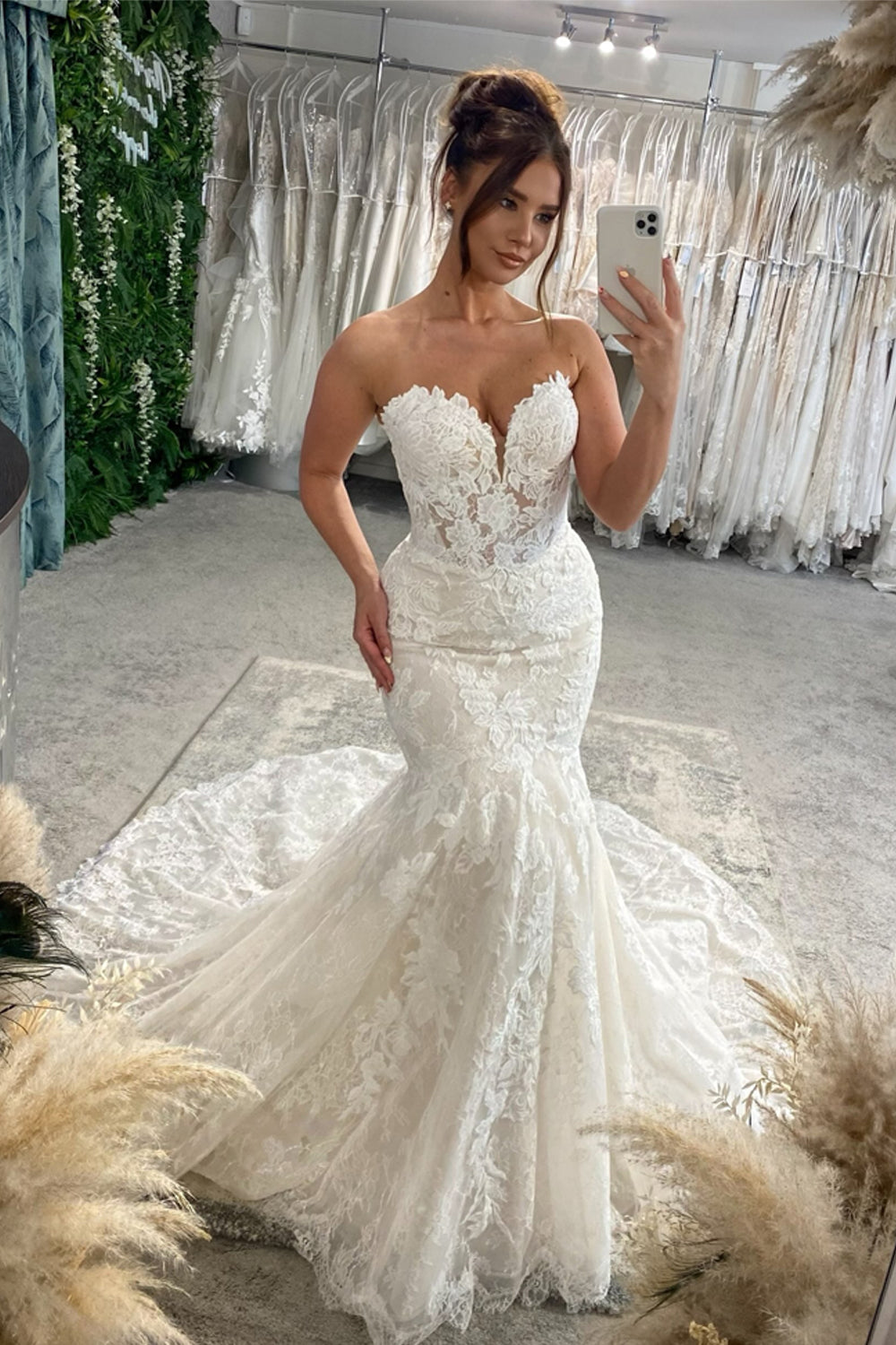 Bohemian Mermaid Sweetheart Lace Wedding Dresses with Appliques JP070937