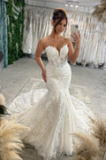 Bohemian Mermaid Sweetheart Lace Wedding Dresses with Appliques JP070937