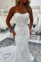 Lace Mermaid Strapless Long Wedding Dresses with Appliques JP070931