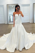 Boho Mermaid Strapless Satin Wedding Dresses with Appliques JP070928