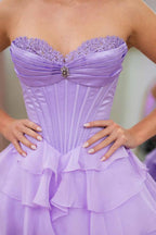 A Line Sweetheart Lavender Chiffon Tiered Short Homecoming Dresses JP072502