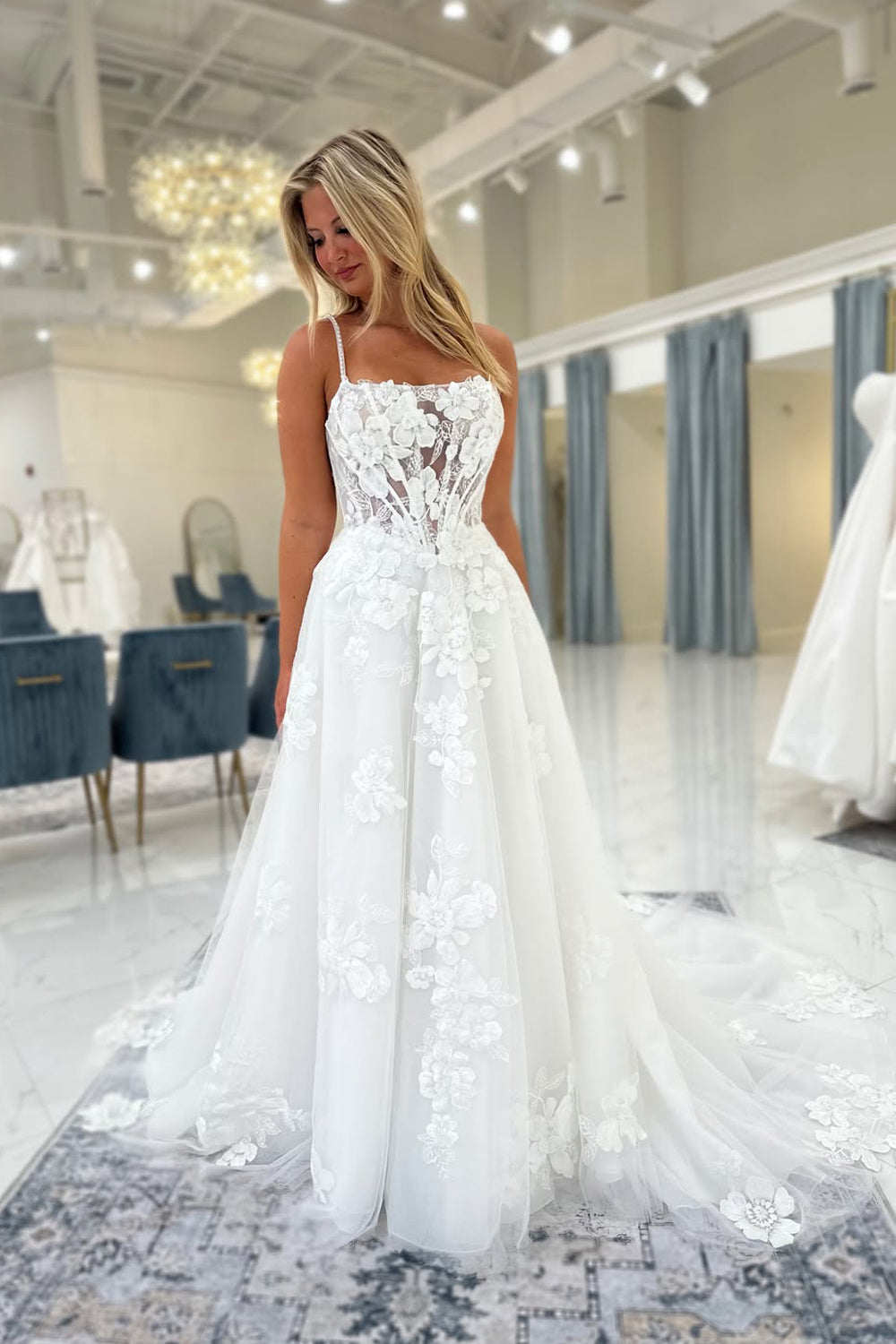 Fashion A Line Straps Lace Tulle Wedding Dresses JP26070883